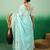 Sky blue work net saree with floral design