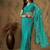 Teal blue work net saree with floral design