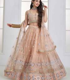 Peach Net sequin embroidered lehenga set with choli and Dupatta