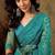 Teal blue work net saree with floral design