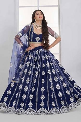 Navy Blue Net sequin embroidered lehenga set with choli and Dupatta