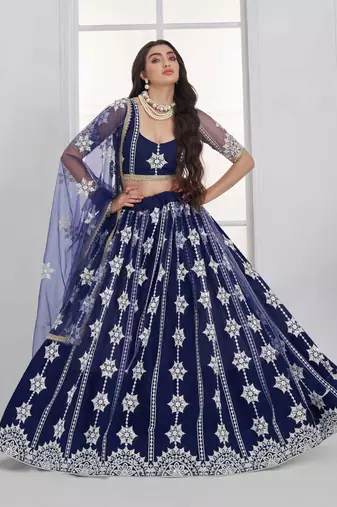 Navy Blue Net sequin embroidered lehenga set with choli and Dupatta