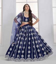 Navy Blue Net sequin embroidered lehenga set with choli and Dupatta