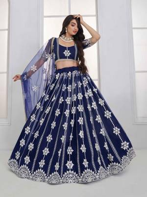 Navy Blue Net sequin embroidered lehenga set with choli and Dupatta 2
