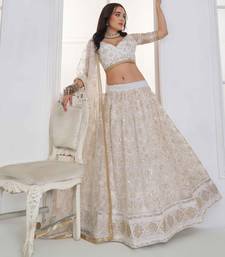 Off White Net sequin embroidered lehenga set with choli and Dupatta