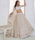 Off White Net sequin embroidered lehenga set with choli and Dupatta