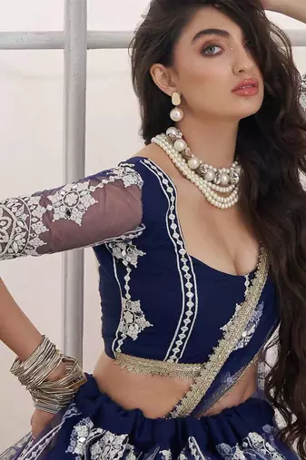 Navy Blue Net sequin embroidered lehenga set with choli and Dupatta