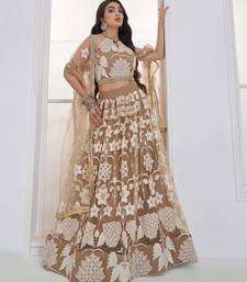 Beige Net sequin embroidered lehenga set with choli and Dupatta