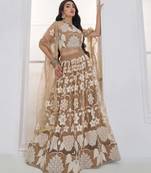Beige Net sequin embroidered lehenga set with choli and Dupatta