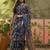 navy blue linen cotton blend digital printed floral saree
