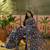 navy blue linen cotton blend digital printed floral saree