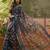 navy blue linen cotton blend digital printed floral saree