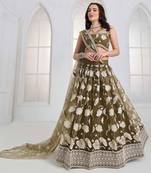 Mehandi Green Net sequin embroidered lehenga set with choli and Dupatta