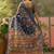 navy blue linen cotton blend digital printed floral saree