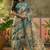teal linen cotton blend digital printed floral saree