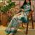 teal linen cotton blend digital printed floral saree