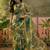 green linen cotton blend digital printed abstract saree