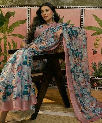 multicolour linen cotton blend digital printed abstract saree 2