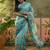 sky blue linen cotton blend digital printed floral saree