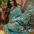 sky blue linen cotton blend digital printed floral saree