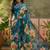 blue linen cotton blend digital printed floral saree