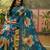 blue linen cotton blend digital printed floral saree