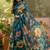 blue linen cotton blend digital printed floral saree