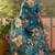 blue linen cotton blend digital printed floral saree