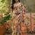 cream linen cotton blend digital printed leaf motif saree