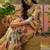 cream linen cotton blend digital printed leaf motif saree