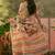 cream linen cotton blend digital printed leaf motif saree