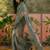 steel grey linen cotton blend digital printed floral saree