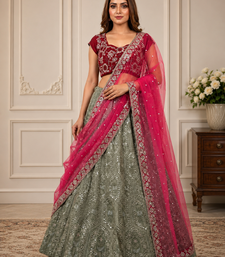olive Green sequins dori zari georgettete lehenga Choli set 