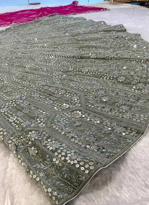 olive Green sequins dori zari georgettete lehenga Choli set  2