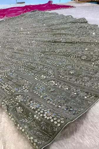 olive Green sequins dori zari georgettete lehenga Choli set 