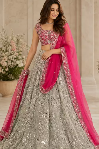 olive Green color sequins dori zari work georgettete lehenga Choli set 