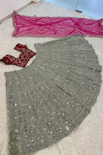 olive Green color sequins dori zari work georgettete lehenga Choli set 