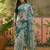 pastel blue linen cotton blend digital printed floral saree