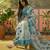 pastel blue linen cotton blend digital printed floral saree
