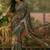 olive green linen cotton blend digital printed floral saree