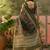 dark green linen cotton blend digital printed floral saree