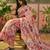 peach linen cotton blend digital printed abstract saree