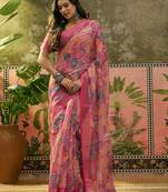 rani pink linen cotton blend digital printed paisley saree