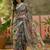 beige linen cotton blend digital printed floral saree