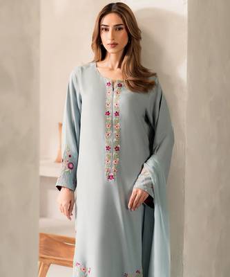Women's Gorgeous Thread Work Chanderi Silk Fabric Straight Kurta Pant and Dupatta Set 2