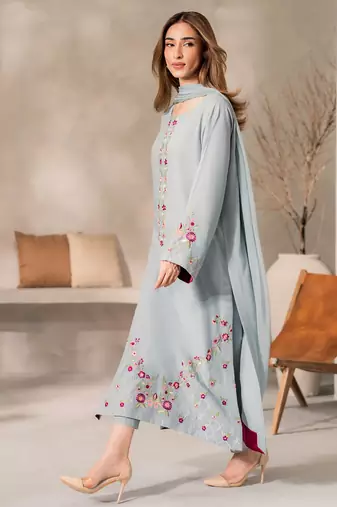 Women's Gorgeous Thread Work Chanderi Silk Fabric Straight Kurta Pant and Dupatta Set