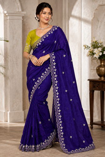 Purple handwork work in all over saree with malti work Silk Blend Saree 