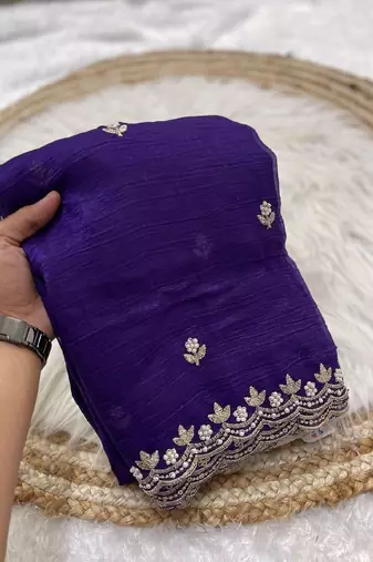 Purple Color handwork work in all over saree with malti work Silk Blend Saree 