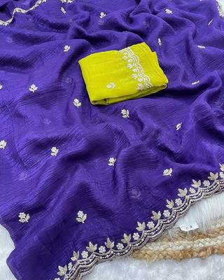 Purple Color handwork work in all over saree with malti work Silk Blend Saree  3
