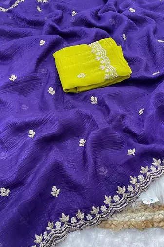 Purple Color handwork work in all over saree with malti work Silk Blend Saree 